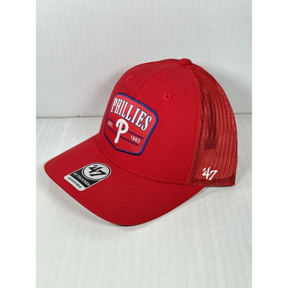 Philadelphia Philles Hat Red 47 Brand Trucker Adjustable Snapback Squad Cap MLB - Picture 2 of 4
